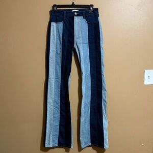Altar'd State Blue Striped Flare Jeans